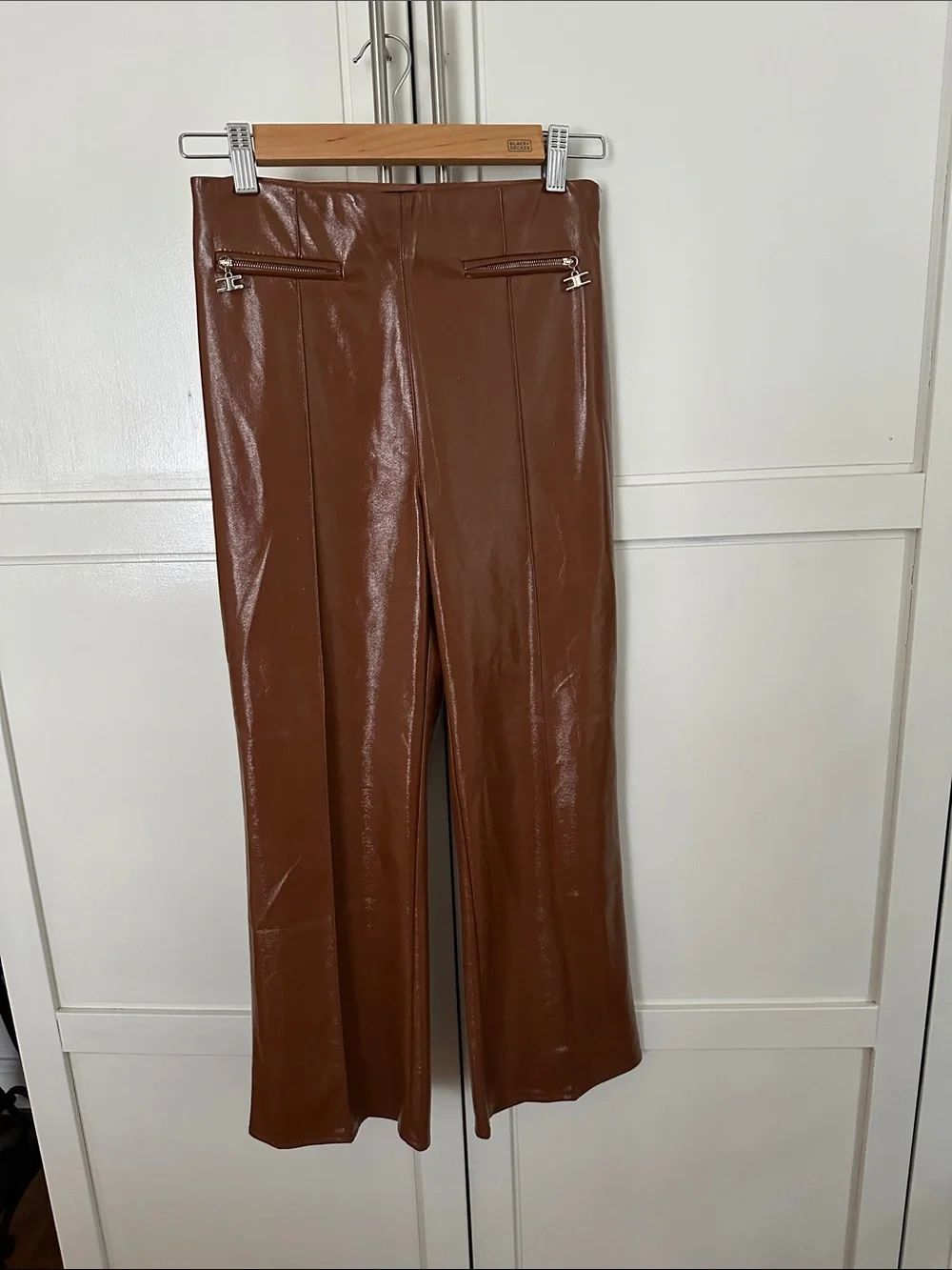 Elisabetta Franchi Faux Leather Wide-Leg Pants in Brown Italy size 40